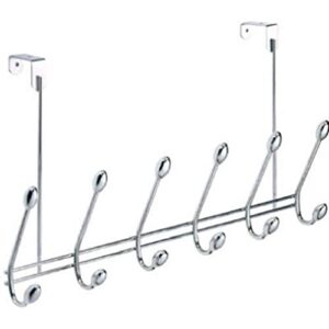 idesign orbinni metal over the door 6-hook rack for coats, hats, scarves, towels, robes, jackets, purses, leashes, 2.13" x 18.19" x 10.81" - chrome