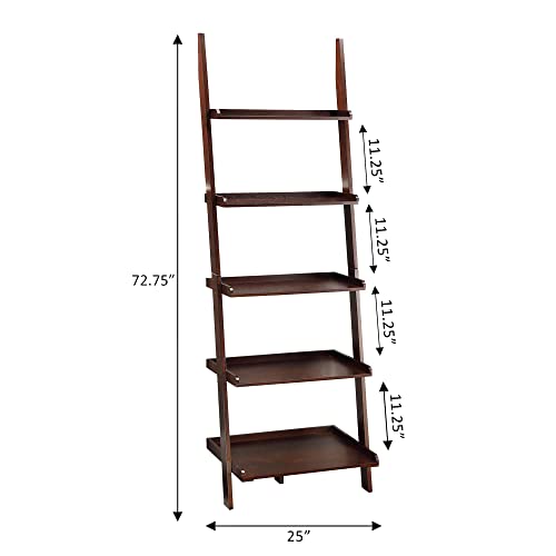 Convenience Concepts 5 shelves, American Heritage Bookshelf Ladder, Espresso, 72.75" x 25"