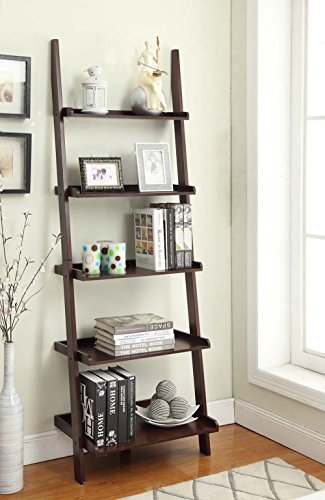 Convenience Concepts 5 shelves, American Heritage Bookshelf Ladder, Espresso, 72.75" x 25"