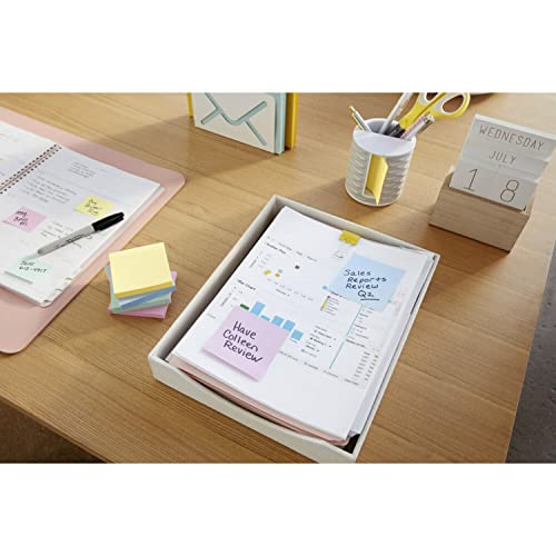 Post-it Super Sticky Recycled Notes, 3x3 in, 24 Pads, 2x the Sticking Power, Wanderlust Collection, Pastel Colors, 30% Recycled Paper (654-24NH-CP)