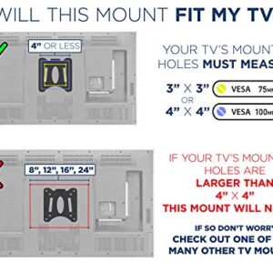 Mount-It! Low Profile Fixed TV Wall Mount for Small Televisions Computer Monitors, Fits 13" to 27", Quick Disconnect, 60 Lbs Capacity, VESA 75x75 mm and 100x100 mm, Black
