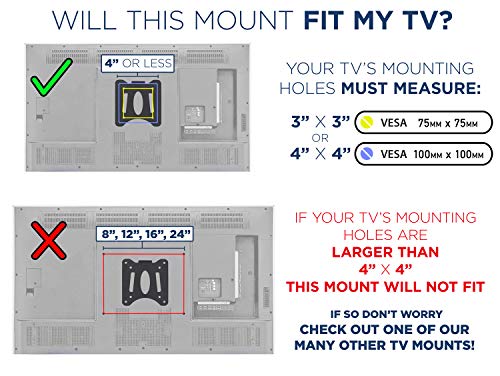 Mount-It! Low Profile Fixed TV Wall Mount for Small Televisions Computer Monitors, Fits 13" to 27", Quick Disconnect, 60 Lbs Capacity, VESA 75x75 mm and 100x100 mm, Black