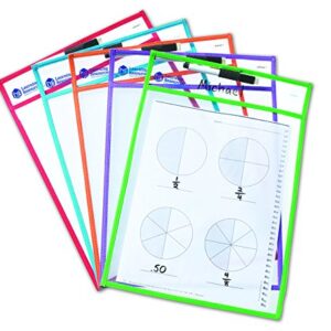 Learning Resources Write and Wipe Pockets, 5 Colorful Classroom Dry Erase Pockets, Ages 3+