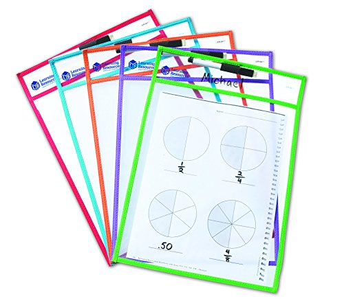 Learning Resources Write and Wipe Pockets, 5 Colorful Classroom Dry Erase Pockets, Ages 3+