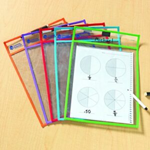Learning Resources Write and Wipe Pockets, 5 Colorful Classroom Dry Erase Pockets, Ages 3+
