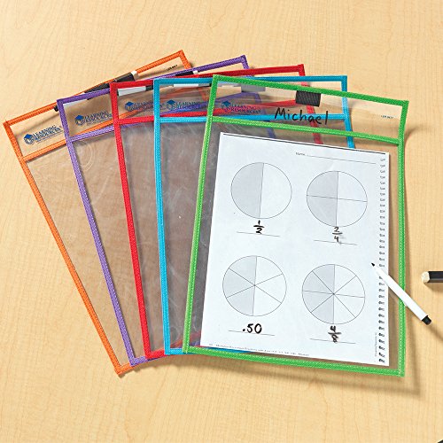 Learning Resources Write and Wipe Pockets, 5 Colorful Classroom Dry Erase Pockets, Ages 3+