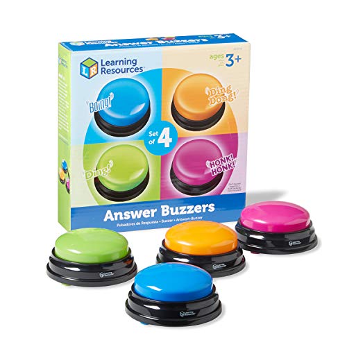 Learning Resources Answer Buzzers - Set of 4, Ages 3+, Assorted Colored Buzzers, Game Show Buzzers, Perfect for Family Game and Trivia Nights,Back to School