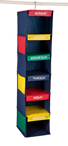 Handy Laundry Daily Activity Kids Closet Organizer, 11" X 11" X 48", Prepare & Organize a Week's Worth of Your Children's Clothing, Shoes and After School Activities, Hangs Directly on The Closet Rod