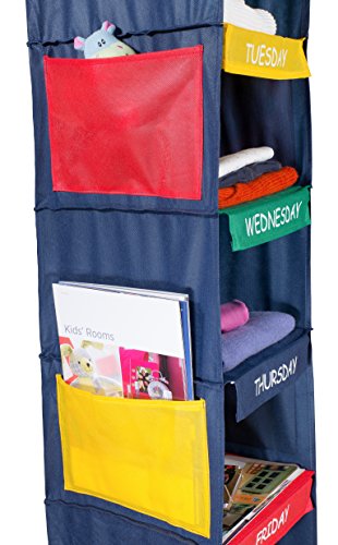 Handy Laundry Daily Activity Kids Closet Organizer, 11" X 11" X 48", Prepare & Organize a Week's Worth of Your Children's Clothing, Shoes and After School Activities, Hangs Directly on The Closet Rod