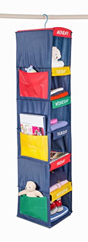 Handy Laundry Daily Activity Kids Closet Organizer, 11" X 11" X 48", Prepare & Organize a Week's Worth of Your Children's Clothing, Shoes and After School Activities, Hangs Directly on The Closet Rod