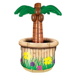 beistle 28" x 18" inflatable palm tree drink beverage cooler for indoor outdoor luau tropical beach theme parties hawaiian birthday decorations, holds approx. 24 12-ounce cans, 18" x 28", multicolored