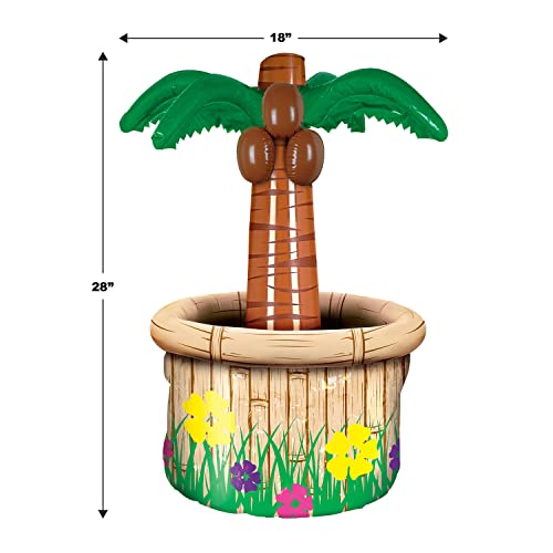 Beistle 28" x 18" Inflatable Palm Tree Drink Beverage Cooler for Indoor Outdoor Luau Tropical Beach Theme Parties Hawaiian Birthday Decorations, Holds Approx. 24 12-Ounce Cans, 18" x 28", Multicolored