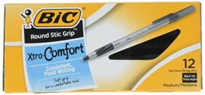 bic products - bic - ultra round stic grip ballpoint stick pen, black ink, medium, dozen - sold as 1 dozen - feather-light, ultra-smooth ballpoint pen. - features bic's exclusive ink system technology, easy glide feel the smoothness.tm - contoured rubber