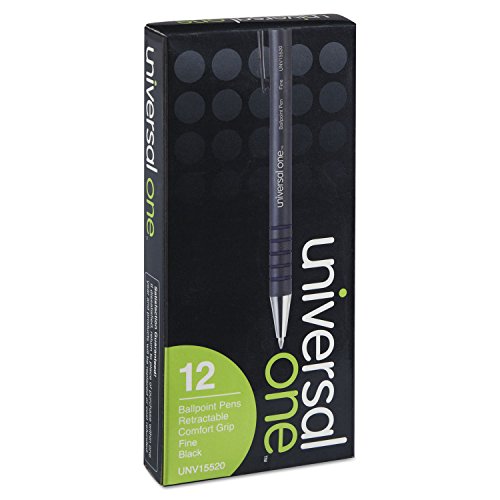 Universal 15520 Comfort Grip Ballpoint Retractable Pen, Black Ink, Fine, Dozen