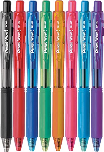 Pentel Bk440bp8m Wow! Retractable Ballpoint Pen, 1Mm, Assorted Barrel, Assorted Ink, 8/Pack