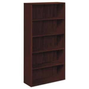 hon products - hon - 10500 series bookcase, 5 shelves, 36w x 13-1/8d x 71h, mahogany - sold as 1 each - durable abrasion- and stain-resistant thermal-fused laminate. - no assembly required for quick and easy installation. - straight edges provide a s