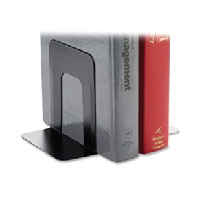 business source products - bookend supports, standard, 4-9/10"x5-7/10" 5-3/10", black - sold as 1 pr - book supports are made of heavy-gauge steel with smooth edges and baked enamel finishes. nonskid poly bases will not scratch or stain surfaces.