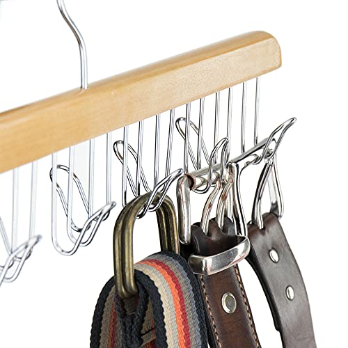 HANGERWORLD Wooden Belt Hanger for Closet with 12 Hooks - Jewelry, Tie and Belt Organizer Rack