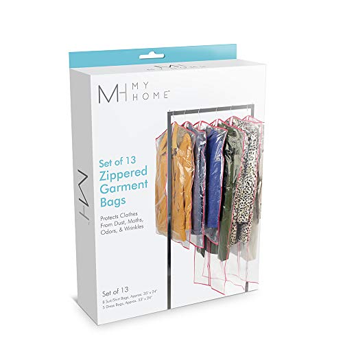 13 Piece Garment Bags for Closet Storage - Clear Vinyl and Poly Plastic Material Designed for Convenient Storage