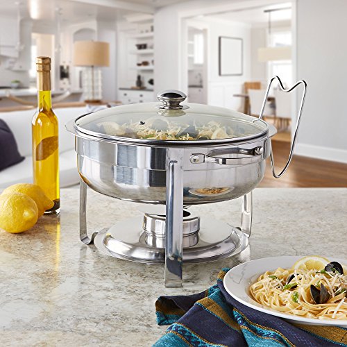 Artisan Stainless Steel Round Buffet Chafer with Glass Lid, 4-Quart Capacity