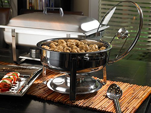 Artisan Stainless Steel Round Buffet Chafer with Glass Lid, 4-Quart Capacity