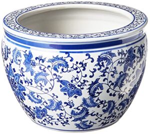 oriental furniture 12" floral blue & white porcelain fishbowl