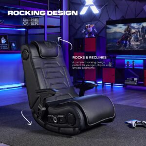 X Rocker Pro Series H3 Vibrating Floor Video Gaming Chair, with Headrest, 4.1 High Tech Audio, Wireless, Leather, Foldable, 5125901, 35" x 22" x 34.5", Black