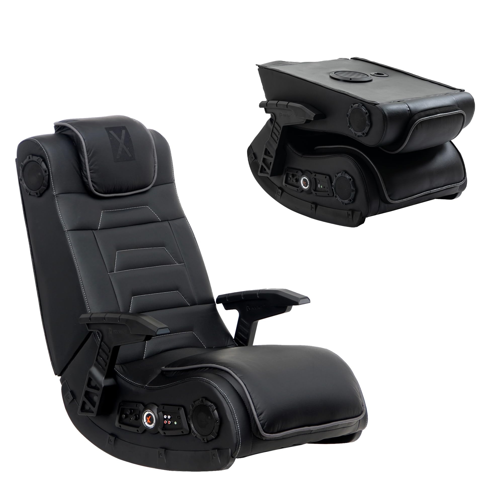 X Rocker Pro Series H3 Vibrating Floor Video Gaming Chair, with Headrest, 4.1 High Tech Audio, Wireless, Leather, Foldable, 5125901, 35" x 22" x 34.5", Black