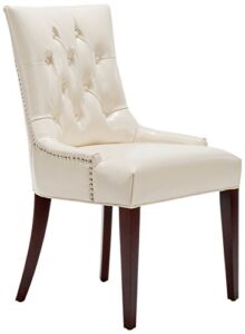 safavieh mercer collection erica leather button-tufted side chair, cream