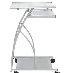 Calico Designs 50101 L-Shaped Computer Cart with Clear Glass, Silver