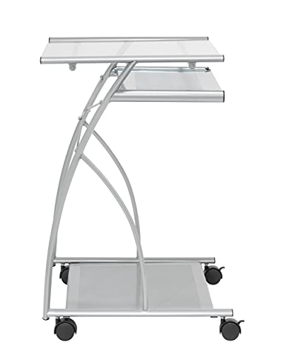 Calico Designs 50101 L-Shaped Computer Cart with Clear Glass, Silver