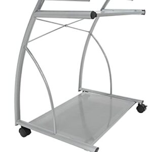 Calico Designs 50101 L-Shaped Computer Cart with Clear Glass, Silver