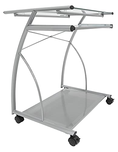 Calico Designs 50101 L-Shaped Computer Cart with Clear Glass, Silver