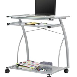 Calico Designs 50101 L-Shaped Computer Cart with Clear Glass, Silver