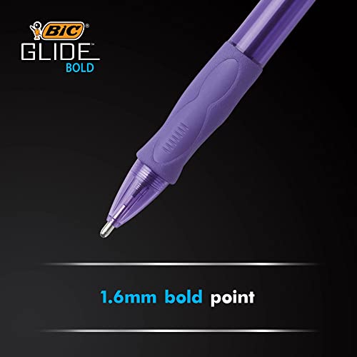 BIC Atlantis Velocity Bold Retractable Ball Pen, Bold Point (1.6mm), Blue, 12-Count, Rubber Grip for Comfortable Writing