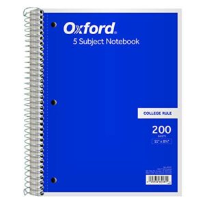 oxford 5-subject notebook, 8-1/2" x 11", college rule, 200 sheets, 4 dividers (65581)
