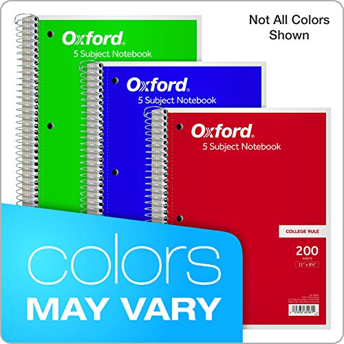 Oxford 5-Subject Notebook, 8-1/2" x 11", College Rule, 200 Sheets, 4 Dividers (65581)