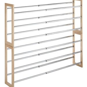 Whitmor 3 Tier Expandable Shoe Rack -Stackable - Natural Wood and Chrome