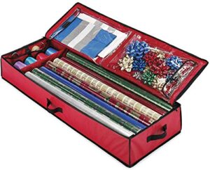 christmas storage organizer – spacious under-bed holiday wrapping paper container –perfect for gift wrap, bags, ribbons, bows, cards, wrapping supplies and many more