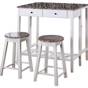 King's Brand 3 Pc. White Finish Wood Drop Down Table & 2 Stools