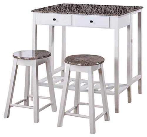 King's Brand 3 Pc. White Finish Wood Drop Down Table & 2 Stools