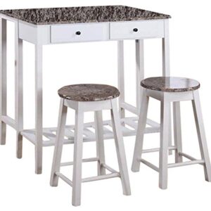 King's Brand 3 Pc. White Finish Wood Drop Down Table & 2 Stools