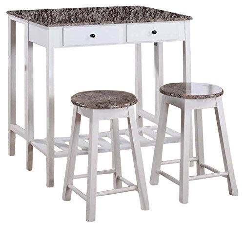 King's Brand 3 Pc. White Finish Wood Drop Down Table & 2 Stools