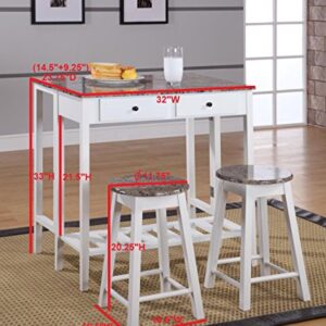 King's Brand 3 Pc. White Finish Wood Drop Down Table & 2 Stools