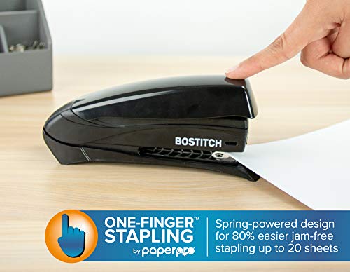 Bostitch Inspire 20 Sheet Stapler - One Finger, No Effort, Spring Powered Stapler - Black (1423)