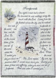 manual 46 x 60-inch inspirational collection 2.5-layer fringed throw, footprints