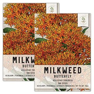 seed needs, butterfly milkweed seeds for planting (asclepias tuberosa) heirloom, open pollinated & untreated, attracts monarch monarchs (2 packs)