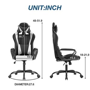 Ergonomic Office Chair PC Gaming Chair Cheap Desk Chair PU Leather Racing Chair Executive Computer Chair Swivel Rolling Lumbar Support for Women Men, White