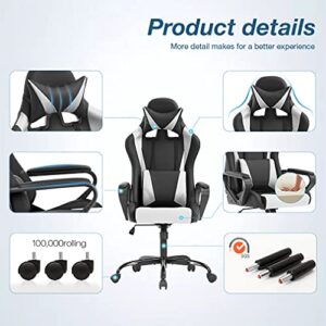 Ergonomic Office Chair PC Gaming Chair Cheap Desk Chair PU Leather Racing Chair Executive Computer Chair Swivel Rolling Lumbar Support for Women Men, White