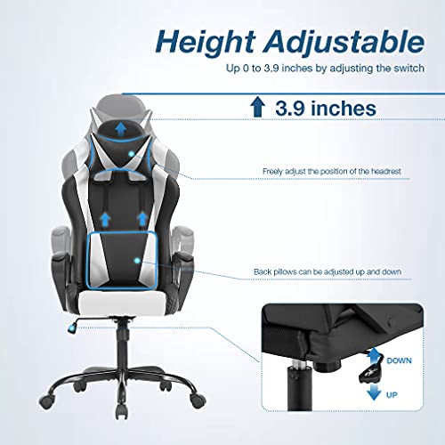 Ergonomic Office Chair PC Gaming Chair Cheap Desk Chair PU Leather Racing Chair Executive Computer Chair Swivel Rolling Lumbar Support for Women Men, White